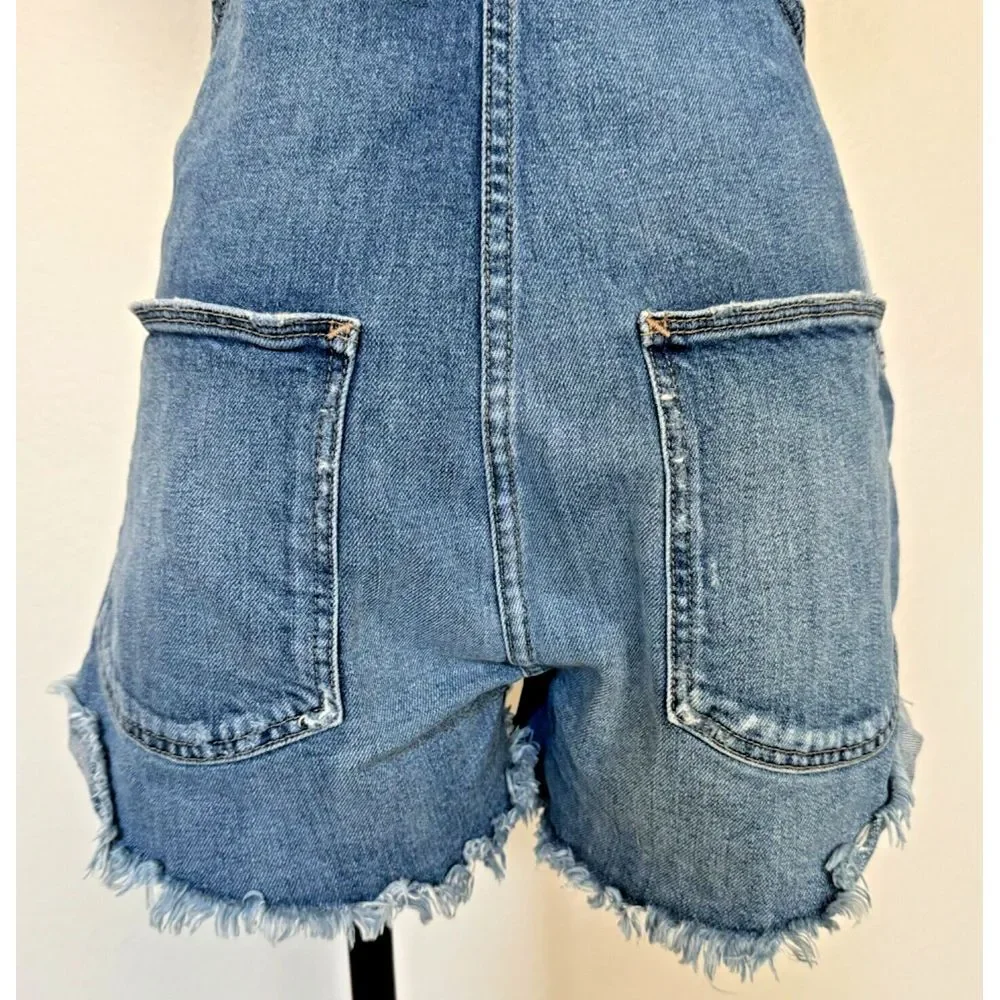Joes Jeans Shortalls Taylor Hill Medium Blue Denim Bib Overall Shorts Y2K Boho
